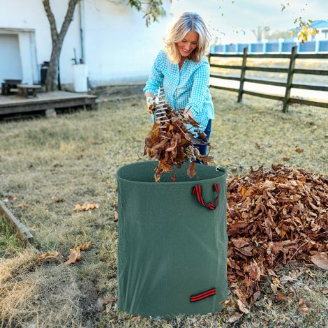 Juego de 3 bolsas de 300 L para residuos de jardín con asas, resellables y reutilizables, Ø67x84 cm, color verde.