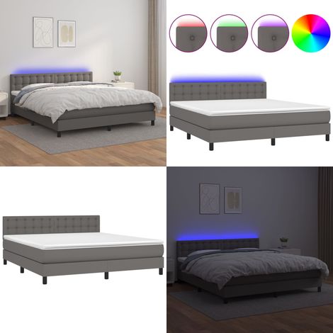 Sommier à lattes de lit avec matelas et LED Gris 160x200 cm - Sommier Tapissier - Lit Plateforme - Lit Avec Rangement - Tête De Lit Ajustable - Éclairage Led - Home & Living (1/5)