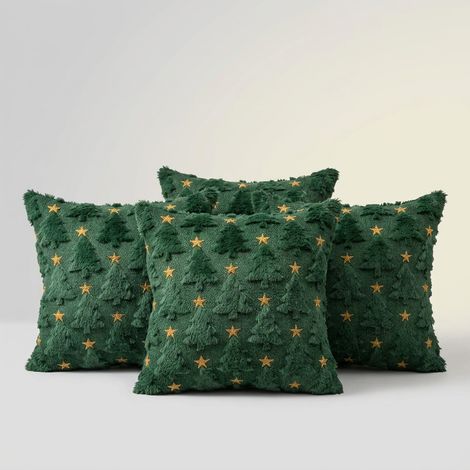 Federe natalizie Velluto Cuscini Set 4 Pezzi Verde 50x50 cm (1/5)