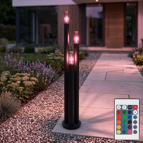 Wegeleuchten Außen Edelstahl Außenlampe Standleuchte Gartenleuchte schwarz, Kupfer rauchfarben, Fernbedienung dimmbar, 3x RGB LED 8,5W 806Lm, DxH 28 x 170 cm (1/5)