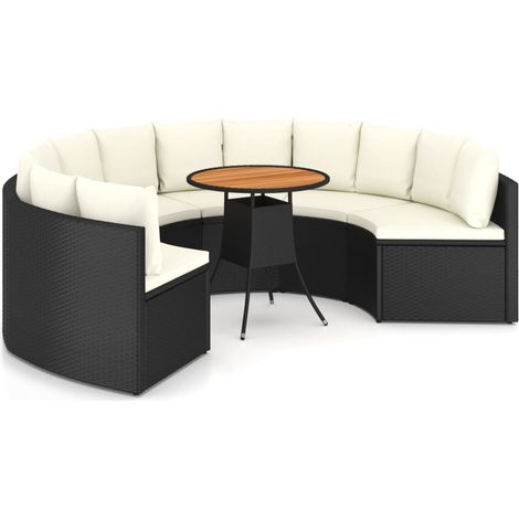 INLIFE Salon de jardin 7 pcs avec coussins Résine tressée Noir (1/5)