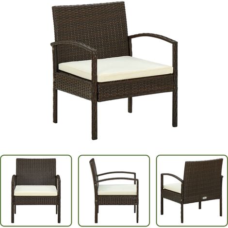 Chaise extérieure - Chaise de jardin avec coussin Résine tressée Marron (1/5)