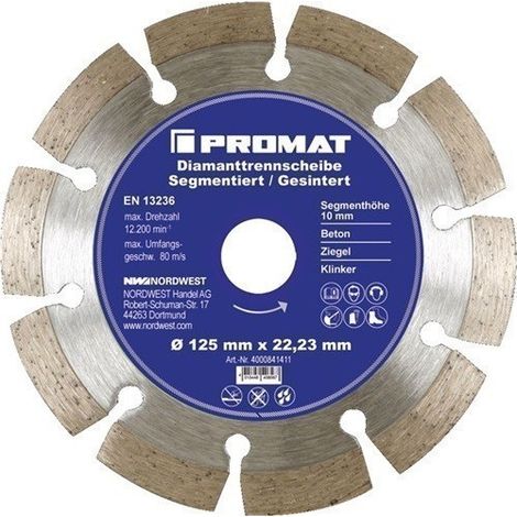 Disco de corte de diamante D.180mm taladro 22,23mm segmentado 10mm PROMAT