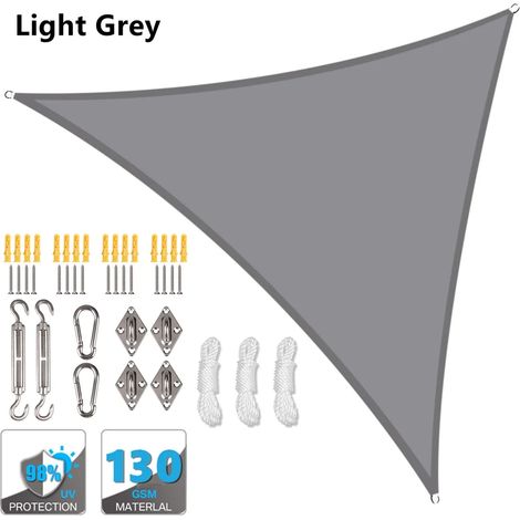 (Gris clair, accessoires de montage inclus, 200 x 200 x 200 cm) Auvent triangulaire imperméable, pergola d'extérieur, voile d'ombrage pour terrasse de jardin et piscine (1/5)