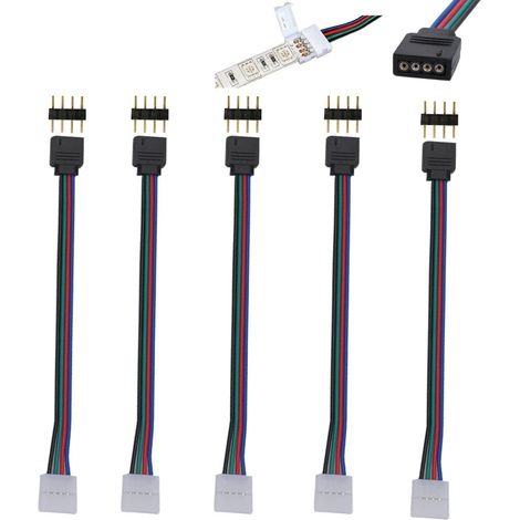 5 x 10 mm 4 broches RGB 5050 3528 LED Strip Light PCB Connecteurs Câble adaptateur pour TV Rétroéclairage Placard Bandes