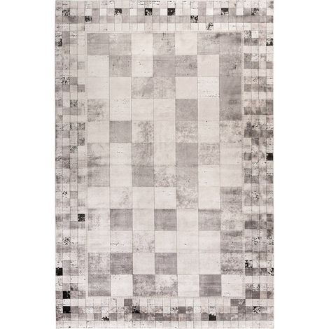 Tapis intérieur gris en viscose style damier moderne - 340 x 240 cm (1/3)