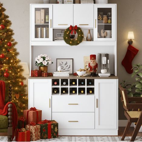 Meuble de rangement 120 x 36,3 x 180 cm avec LED, prise, 6 portes et 2 tiroirs blanc OKMYHOME (1/5)