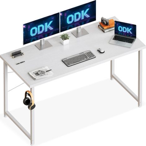 ODK Schreibtisch Weiß 120x50x74cm Computertisch Bürotisch mit Kopfhörer Halter (1/5)