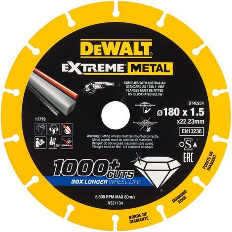 DeWALT Accessoires - Disque à tronçonner diamanté pour métal 180x22,2 mm DT40254