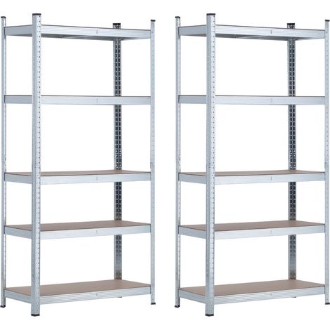 Pack 2 Estanterías Modulares Metálicas con 5 Baldas 875kg Plateado 90x40x180cm 7house