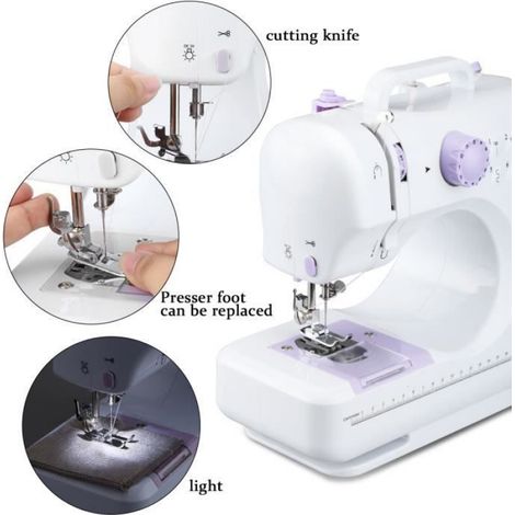 Machine à Coudre Couture Double Vitesse Portable Multifonction - Blanc - 12 Points - Automatique (1/4)