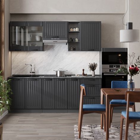 Cuisine Fame-Line, Gris foncé, 280cm , PT Chêne, Vicco