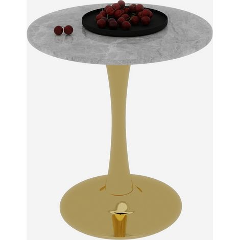 CHICFURN Mesa de centro redonda 70x70x72 cm efecto mármol dorado para salón 2 a 4 personas (1/5)