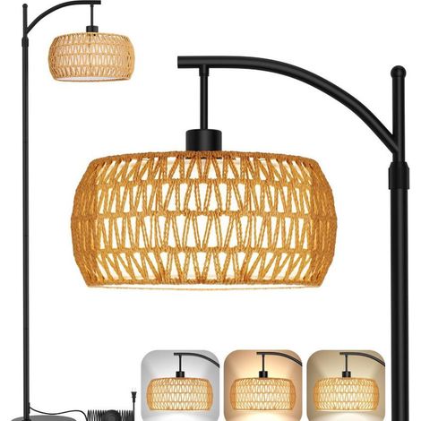 Lampadaire LED rétro, lampadaire en rotin, lampe de chevet décorative, lampe de lecture, convient pour le salon et la chambre, E27 (1/5)