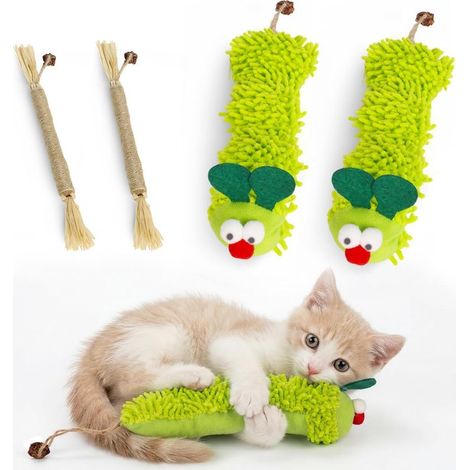 Katzenspielzeug-Set, Plüschraupe & Silberranken-Stäbchen, Zahnreinigung, interaktiv, Anti-Stress, für zahnende Kätzchen, Wohnungskatze, 4er-Set (1/5)