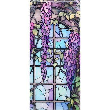 Film adhésif décoratif vintage pour porte vitrée (1 feuille) - Effet vitrail - Décoration de porte de salle de bain-100X45CM (1/3)