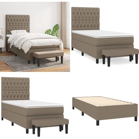 Sommier à lattes de lit avec matelas Taupe 100x200 cm Tissu - Lit Plateforme - Lit Double - Matelas À Ressorts Ensachés - Têtière Ajustable - Canapé Lit - Home & Living (1/5)