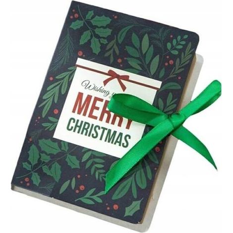 Caja de regalo navideña ECARLA con lazo 13x9x4.5cm Feliz Navidad Verde OPO33 (1/3)