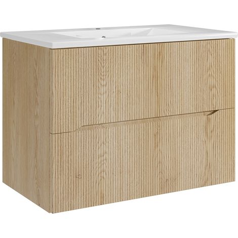 Mobile bagno sospeso scanalato con lavabo da incasso Naturale chiaro 80 cm - ORISO