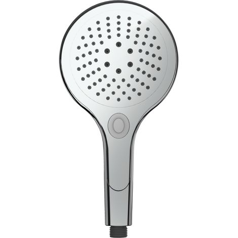 WENKO Pommeau de douche Basic, Pommeau de douche 5 jets, pommeau de douche universel avec embout standard 1/2", nettoyage facile du calcaire, Plastique chromé de haute qualité, ø12 cm, brillant (1/5)