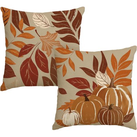 Lot 2 Housses de Coussin Automne Feuilles Citrouilles 45x45cm (1/5)