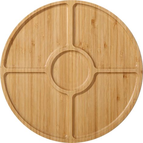 Plateau en bambou artisanal multi-usage, forme ronde pour table basse ottomane, petit-déjeuner, boissons, taille 20x20x1.4cm, compartimenté. (1/5)