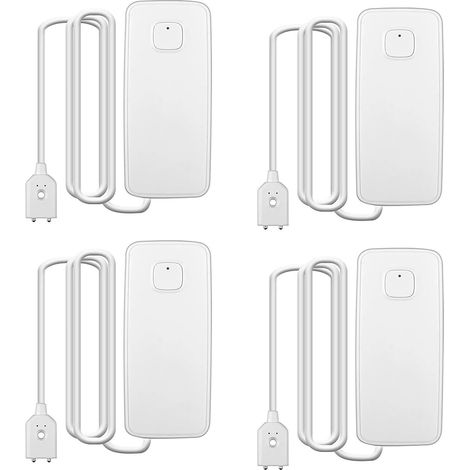 Lot de 4 Détecteurs de Fuite d’Eau WiFi – Capteur Intelligent – Alarme 80dB – Câble de Détection 1 m – Surveillance à Distance – Alimentation Piles AAA (Non Incluses)