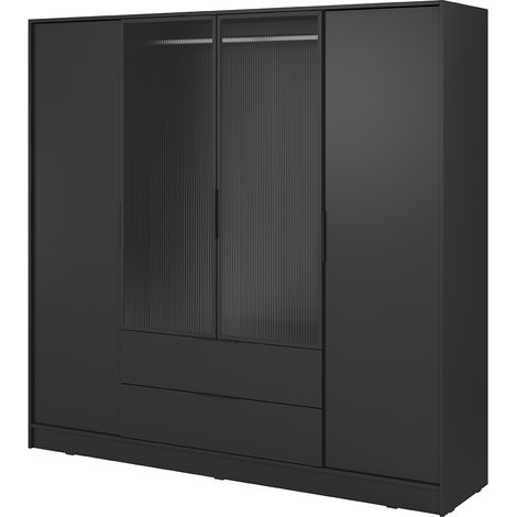 Kleiderschrank 206 cm in schwarz KNOCK-160 mit 2 Glastüren (1/5)