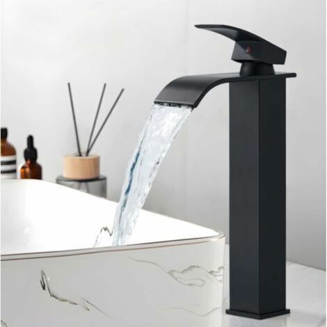 Robinet Salle de Bain Design Moderne de Cascade Robinet Lavabo Noir Durable Supérieure Eau Chaude et Froide Réglable (1/5)