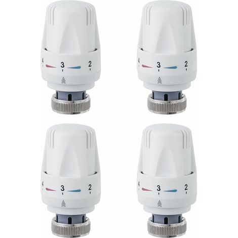 Tête de radiateur, tête de vanne de radiateur 4 pièces, vanne de radiateur thermostatique M30 x 1,5, tête thermostatique d'évier de toilette de salle de bains