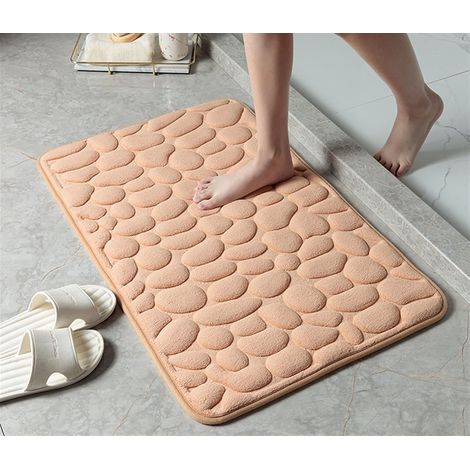 Tapis de bain antidérapant - Motif galets - Empêche les glissades sur le carrelage - 40 x 60 cm, camel (1/5)