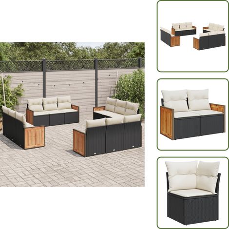 12-tlg. Garten-Sofagarnitur mit Kissen Schwarz Poly Rattan - Gartengeset - Gartenmöbelset - Rattan Möbel - Lounge Set - Gartenlounge (1/5)