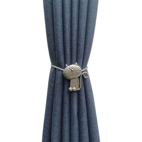 Attache-rideau magnétique en forme de chat, argent, 1 pièce. Sangle et embrasse pour rideaux, motif fleuri. (1/4)