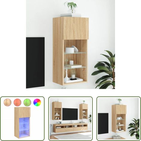 vidaXL Holzschrank - TV-Schrank mit LED-Leuchten Sonoma-Eiche 40,5x30x90 cm (1/5)