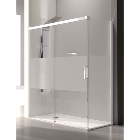 Mampara de Ducha Angular- 2 Hojas Fijas y 1 Puerta Corredera- Cristal de Seguridad de 6/8 mm - Modelo Glase Q3 PB (116 - 120 x70 cm) - CRISTAL DECORADO (1/3)
