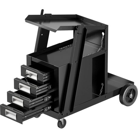 COSTWAY Schweißwagen mit 4 Schubladen & Gasflaschenhalter, Schweißmobil Wagen für Schweßgeräte, Schweißgerätwagen Gerätewagen Werkstattwagen Metall, 71 x 38 x 71 cm, schwarz (1/5)