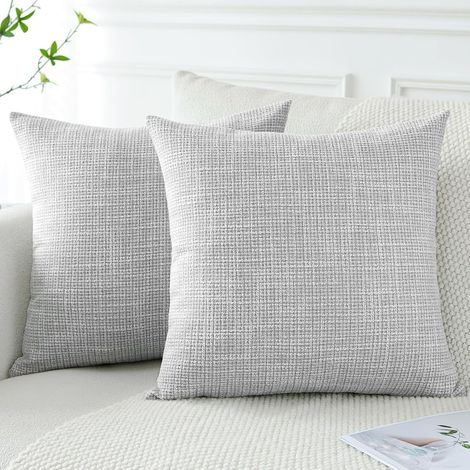 Lot de 2 housses de coussin en lin, 40x40 cm, gris clair, pour canapé et décoration intérieure. (1/5)