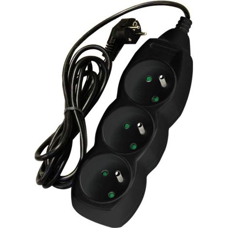 Cable de extensión, 3 enchufes, negro, 3 m en línea (1/4)