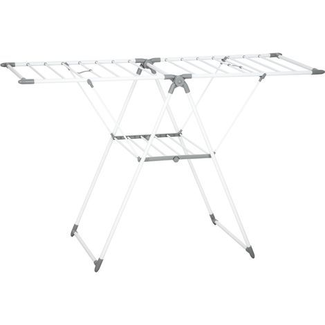 Étendoir à linge pliable à 2 niveaux, longueur totale de séchage 1,565 m, avec ailettes réglables, couleur blanc (1/5)