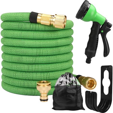 Tuyau d'arrosage (vert, 75 pieds), raccord bimétallique rétractable, enrouleur en PVC haute pression, convient pour le lavage de voiture. (1/4)