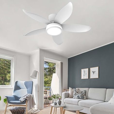 Ventilador de techo con luz y mando a distancia, intensidad variable, funcionamiento silencioso, ventilador de techo LED - blanco, 88 cm, 220 V. (1/5)