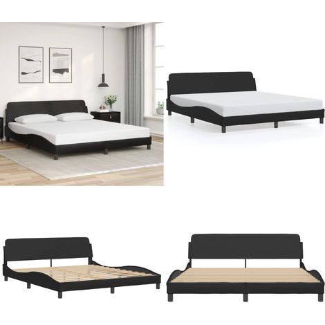 Cadre de lit sans matelas noir 180x200 cm similicuir - Cadre De Lit - Lit Double - Lit Noir - Similicuir - Design Moderne - Home & Living (1/5)