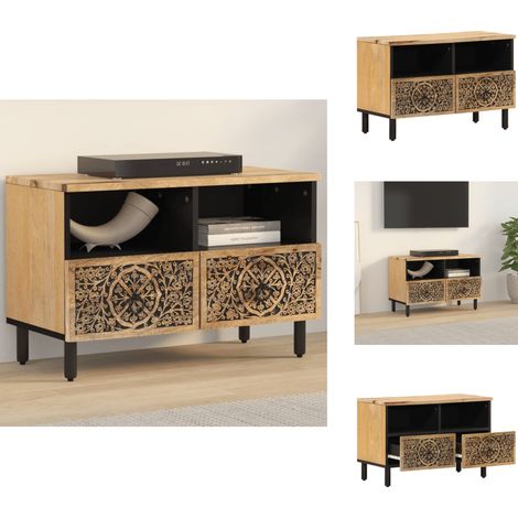 Meuble TV 70x33x46 cm Bois massif de manguier - Meuble Tv - Meuble Televison - Meuble Retro - Meuble Salle Séjour - Mobilier Vintage (1/5)