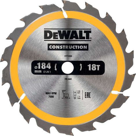 Hoja para construcción, 184 x 16 mm, 18T (AC) DeWalt DT1938-QZ