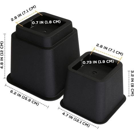 [JAMAIS UTILISÉ] 8 Pcs Pied Rehausseurs Meubles Réglables (4 Hauts, 4 Courts) - Rehausseurs Peu Encombrants pour Lit, Table et Canapé (8 à 20 cm)(Noir) (1/3)