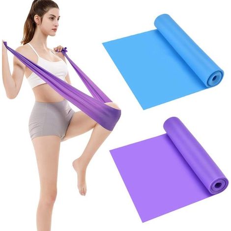 Banda de resistencia - Banda elástica para fitness - Cinturón de fitness - 2 bandas elásticas de entrenamiento de resistencia de 1,5 m - Banda elástica unisex para estiramientos - Azul y morado (1/5)