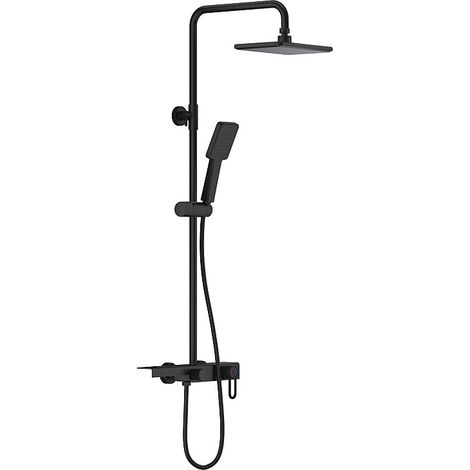 Colonne de douche en acier inoxydable avec tablette - Noir mat - Hauteur réglable - JIZEO (1/4)