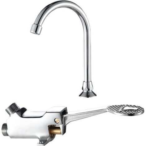 Robinet d'eau chaude et froide à commande au pied, petit corps de vanne plus 2 tuyaux d'arrivée de 0,8 m, adapté aux hôpitaux (1/4)