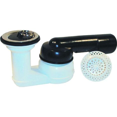 Sifone piatto doccia DN40/50x6/4', orizzontale, snodo sferico, griglia inox, ferma-capelli in plastica e tappo in gomma
