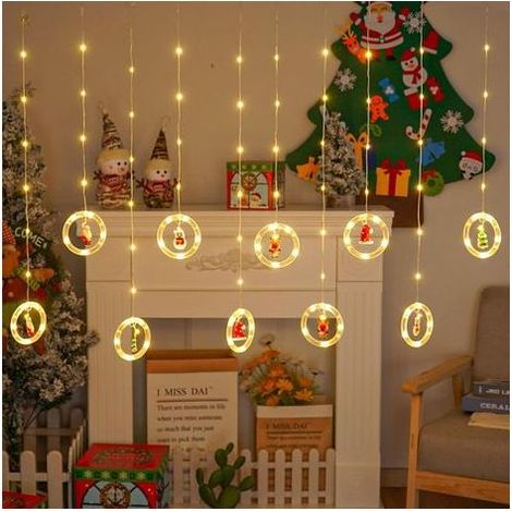 Guirlande Lumineuse Fenêtre Noël,Decoration Noel Interieur,Rideau Lumineux Noel,Suspension Noel,Guirlande Led Décoration De Fenêtre,120 LEDs Rideau Lumière 8 Modes D'éclairage à Distance,Charge USB (1/5)